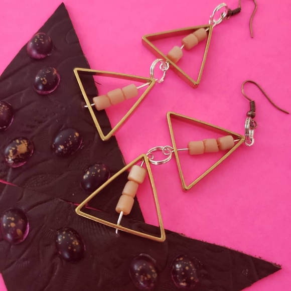 Jewelry - Handcrafted triple triangle leather earrings